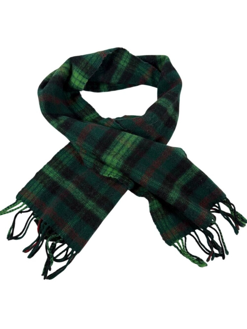 Highlander Collection Green Plaid 100% Lambswool Scarf Fringe Scotland Academia
